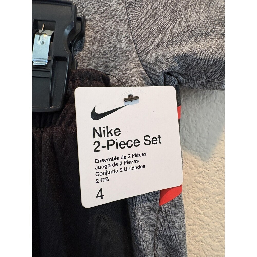 Nike 2-Piece Set Boys 4 Black Gray Dri-FIT Shirt Shorts Athletic Running Sports - Picture 5 of 7
